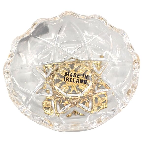 Killarney Crystal Ireland 22K Gold Trinket Dish w/ Emerald Heart Claddagh Accent - Picture 4 of 16
